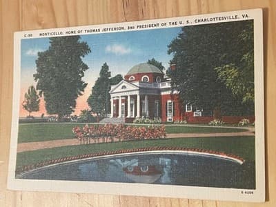 Monticello Jefferson Charlottesville VA Postcard C-30 Color Unposted Asheville - Image 1
