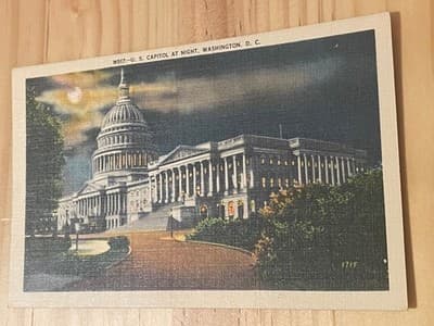 US Capitol At Night Washington DC Linen Postcard DS Reynolds Unposted Vintage - Image 1