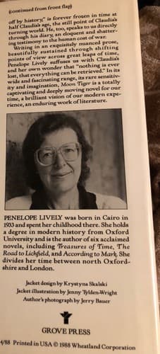 Moon Tiger 1987 1st Edition Hardcover Penelope Lively - Thumbnail 3