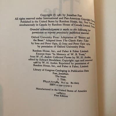 AUTOGRAPHED 1ST EDITION HARDCOVER . The Beast: A Novel - Thumbnail 3