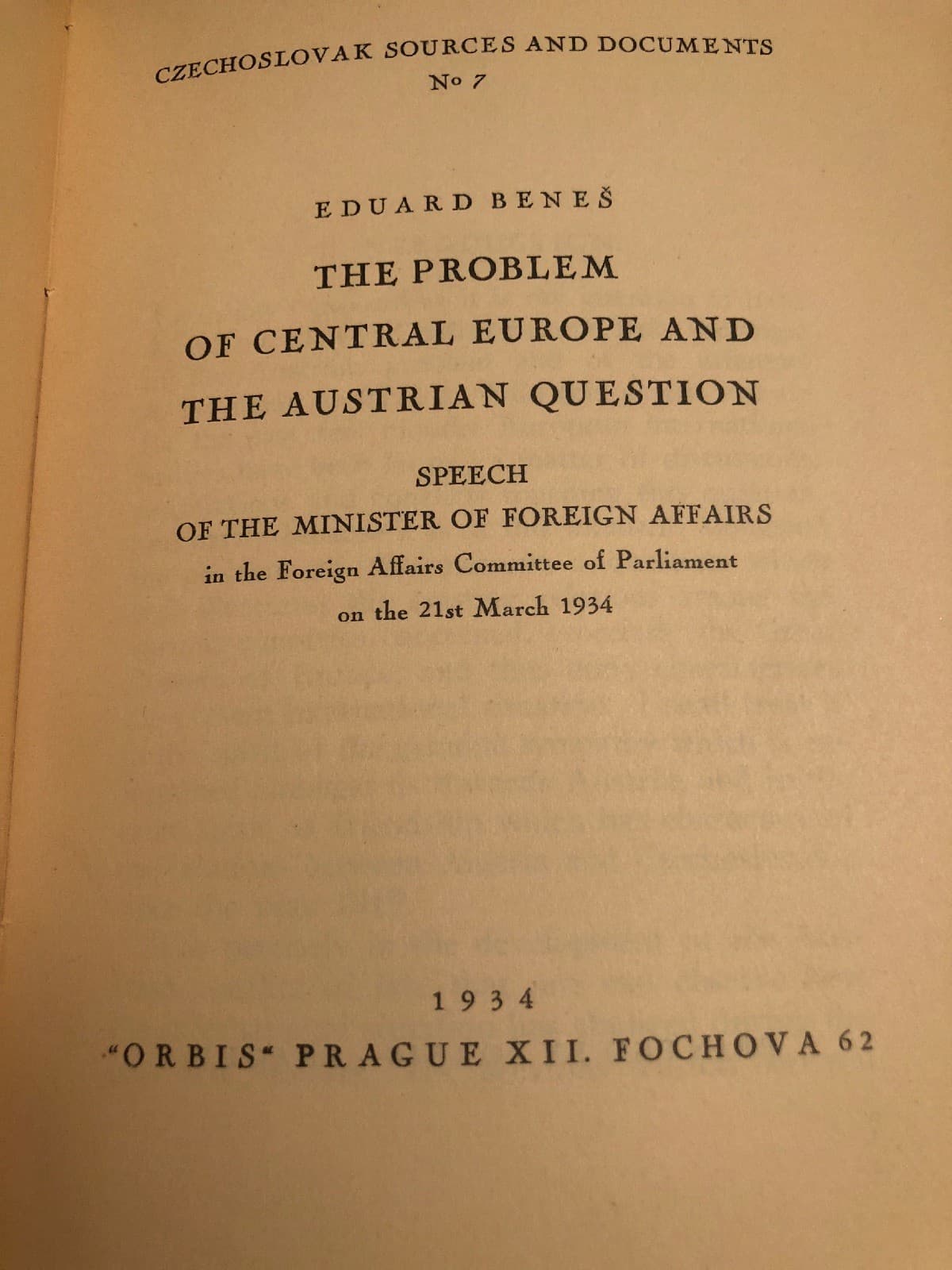 1934 Booklet: The problem of central europe & The austrian question Eduard Benes - Thumbnail 3