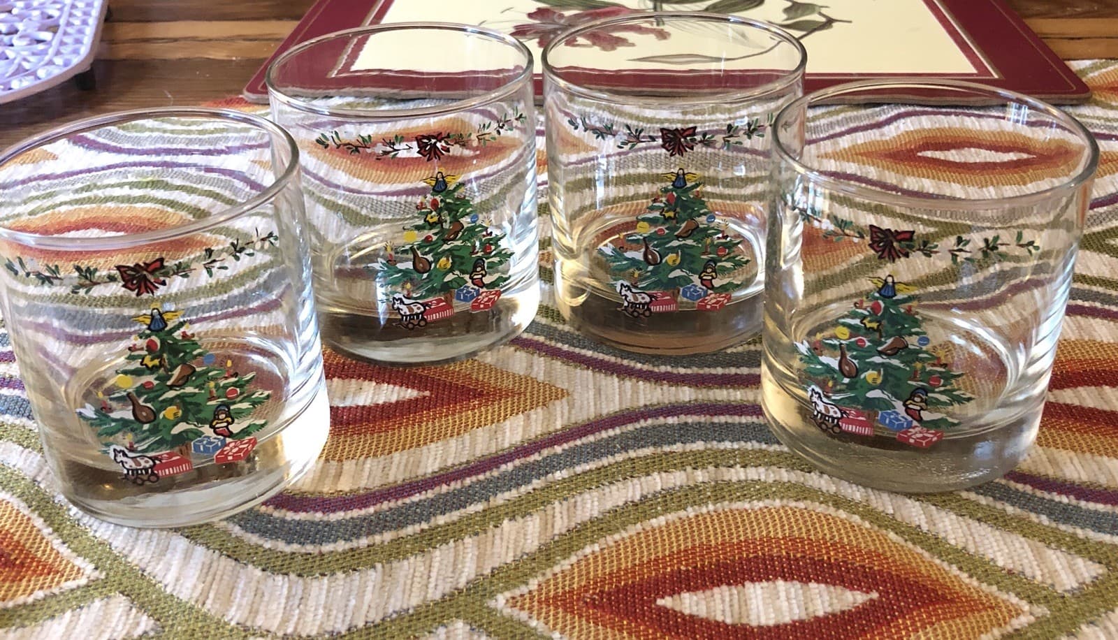 Four Christmas Tree 12 OZ Double Old Fashioned Beverage Glasses - Image 1