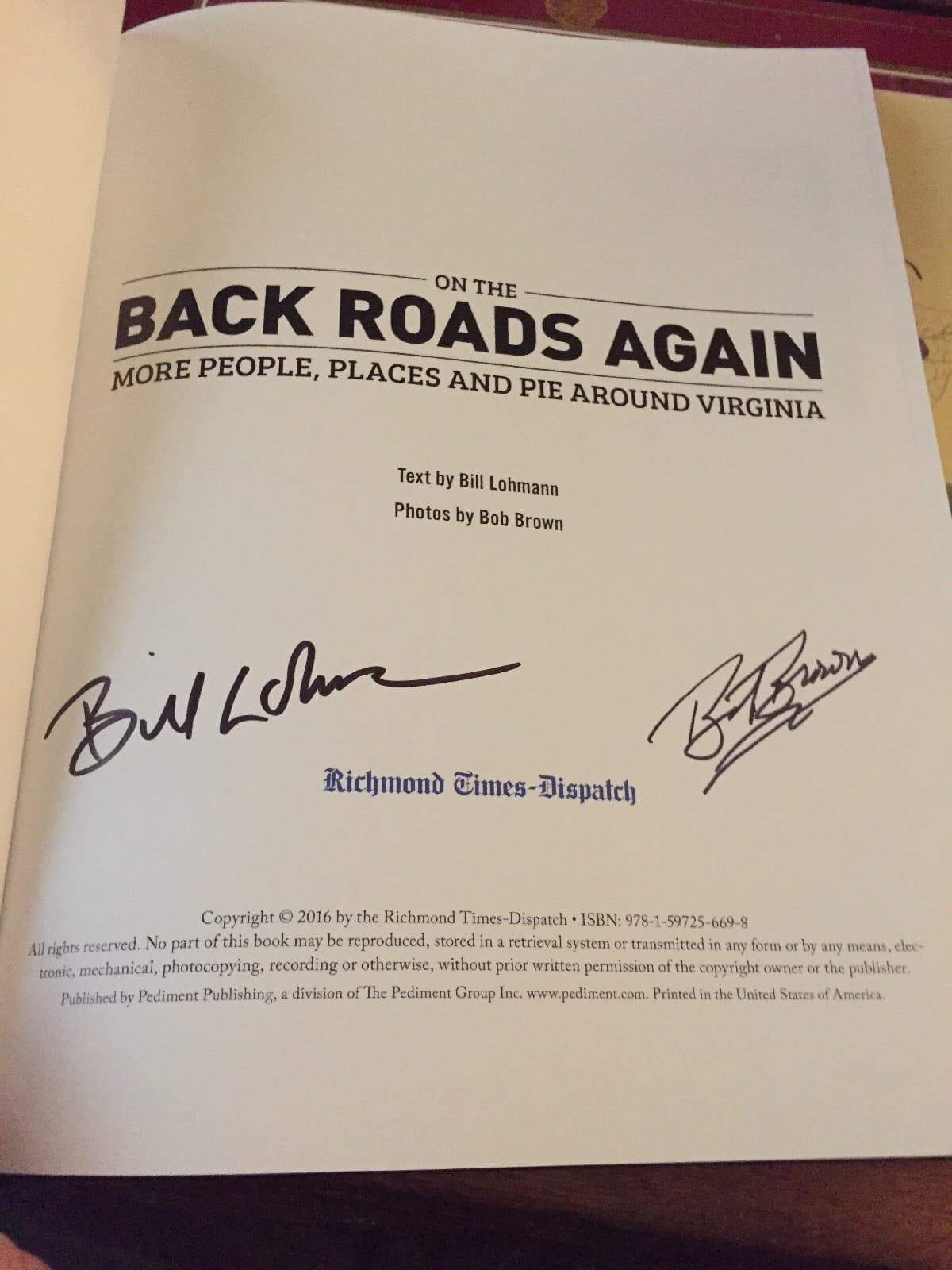 AUTHOGRAPHED [BOTH AUTHORS] On the Back Roads Again People, Places Pie Virginia - Thumbnail 2
