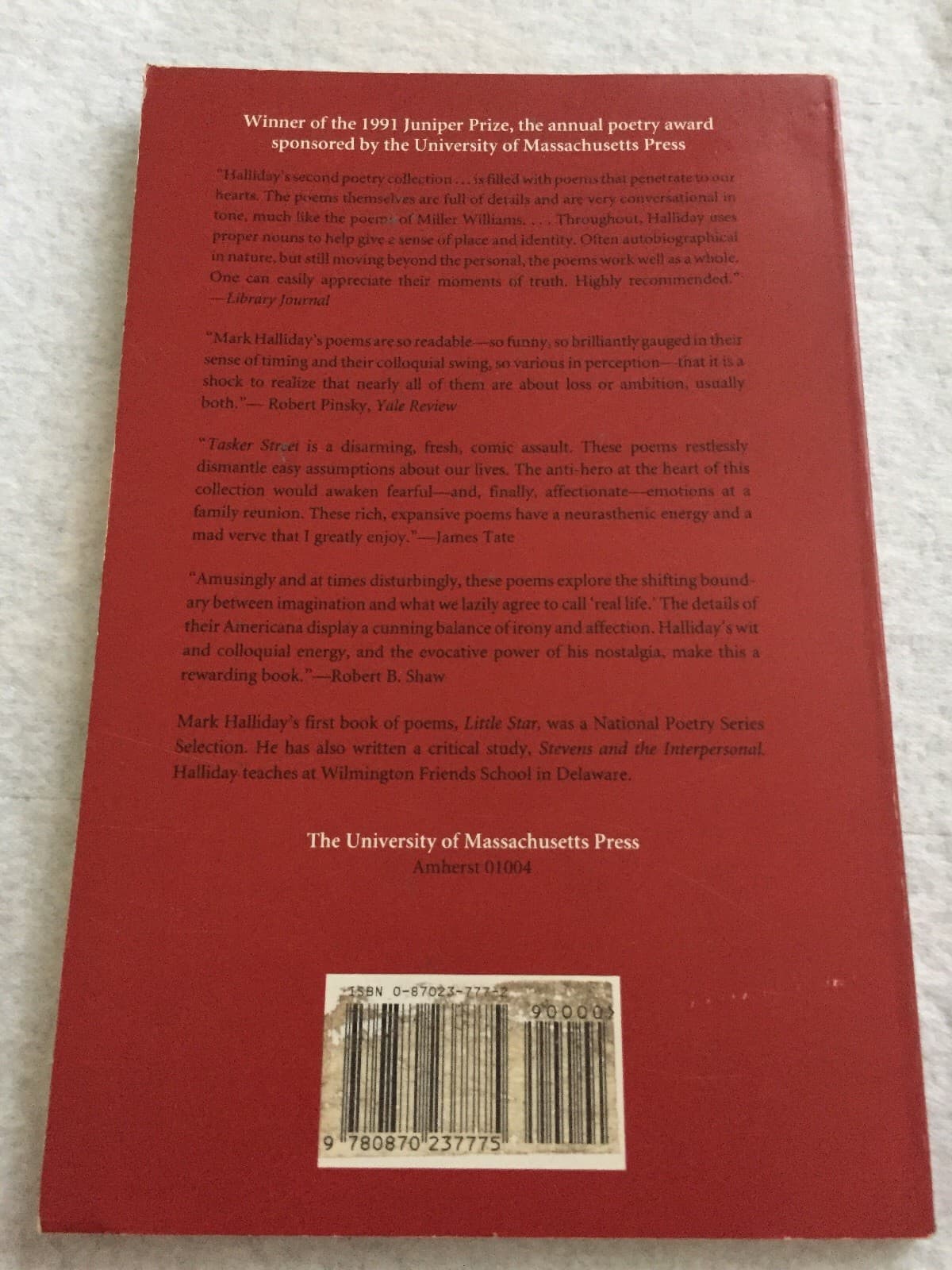 Tasker Street by Mark Halliday (1992, Paperback) - Thumbnail 2