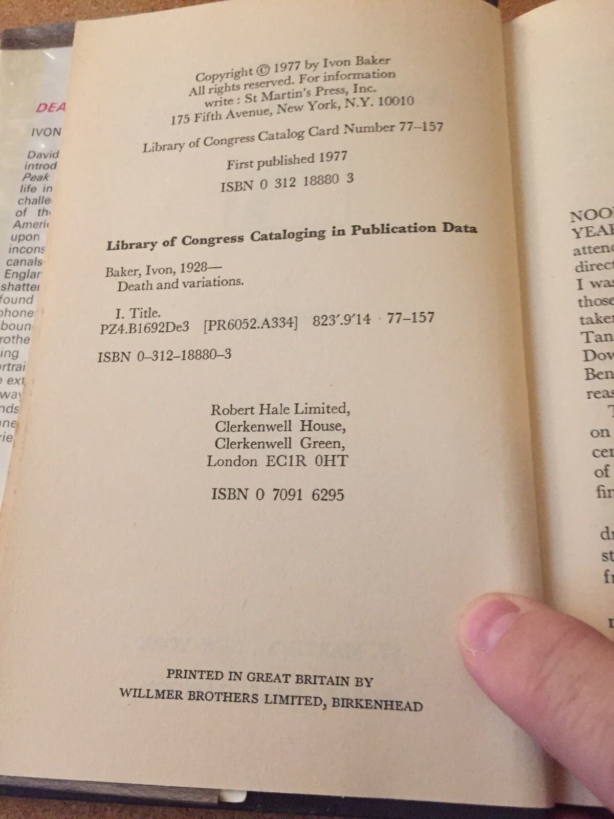 Ivon Baker. Death and variations 1st Edition hc - Thumbnail 3