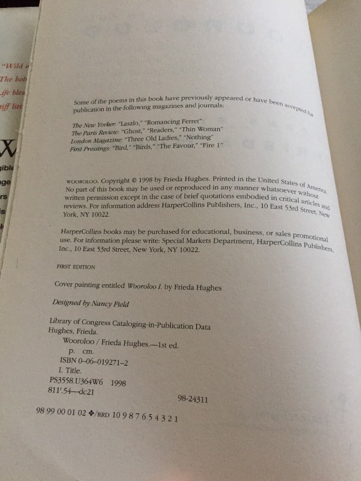 Wooroloo - The poetry of Frieda Hughes (Daughter of Sylvia Plath) 1st Edition - Thumbnail 4