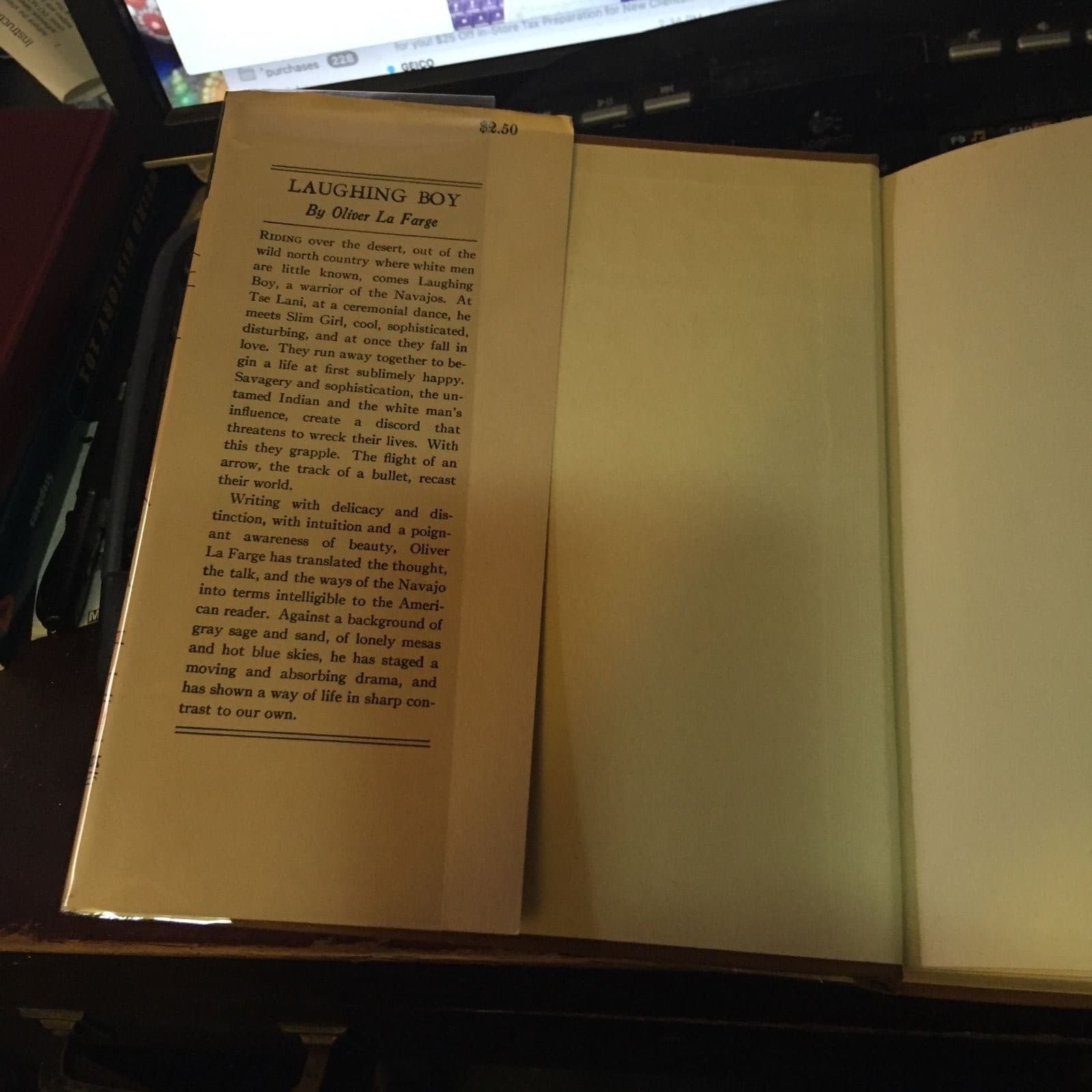 LAUGHING BOY 1st edition, 2nd printing jacket La Farge Pulitzer Prize winner - Thumbnail 4