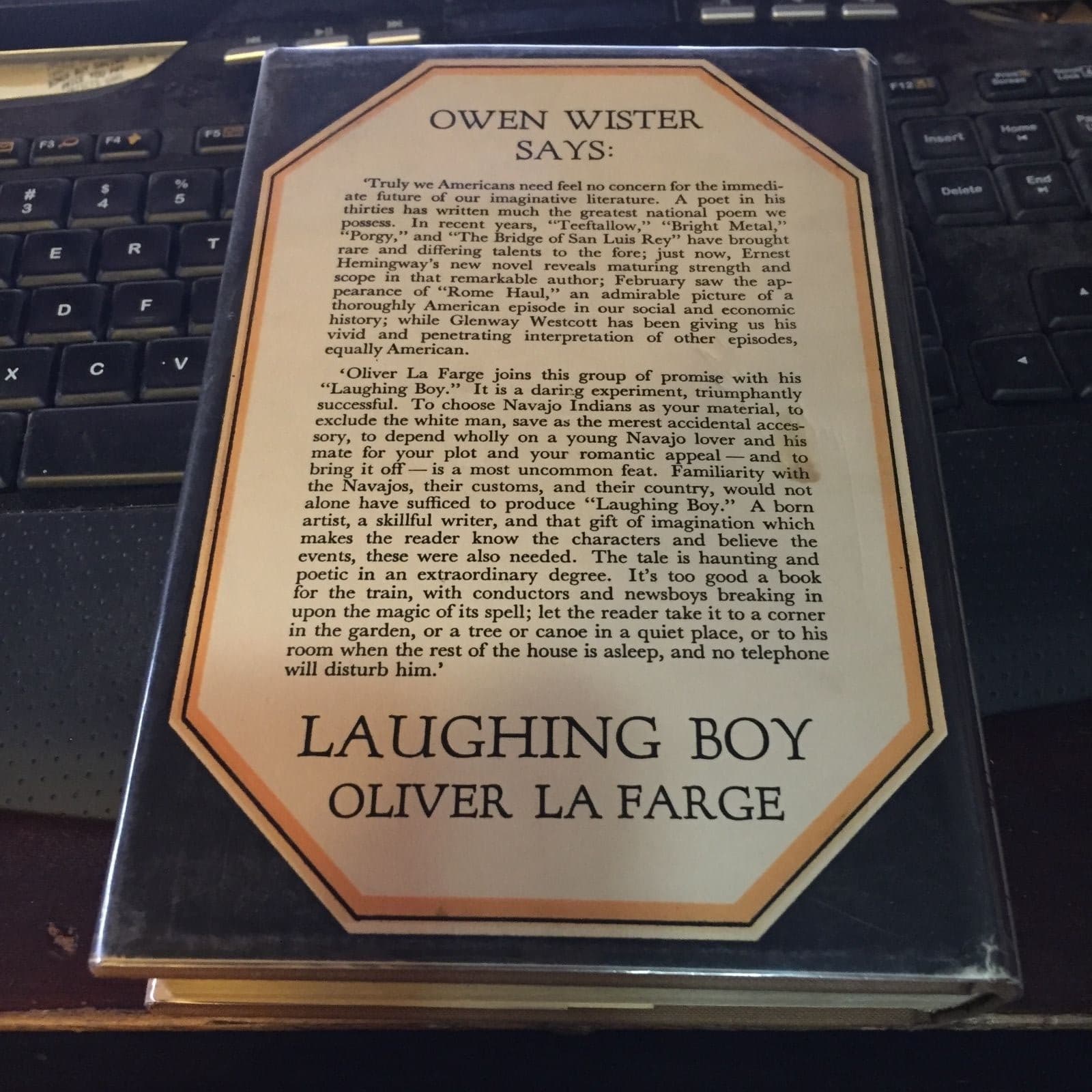 LAUGHING BOY 1st edition, 2nd printing jacket La Farge Pulitzer Prize winner - Thumbnail 2
