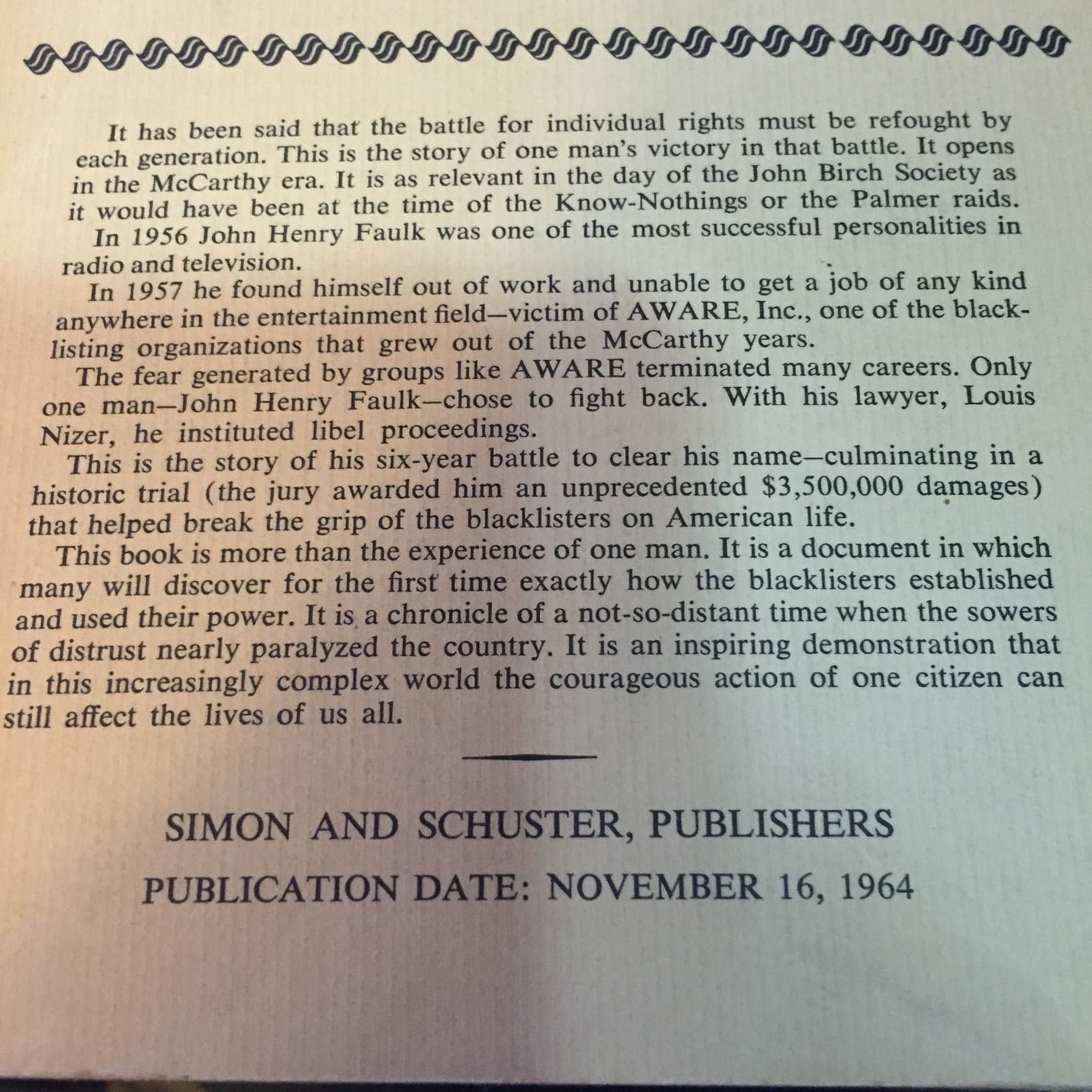ARC advance reading copy! 1964 Fear on Trial by Faulk - Thumbnail 2
