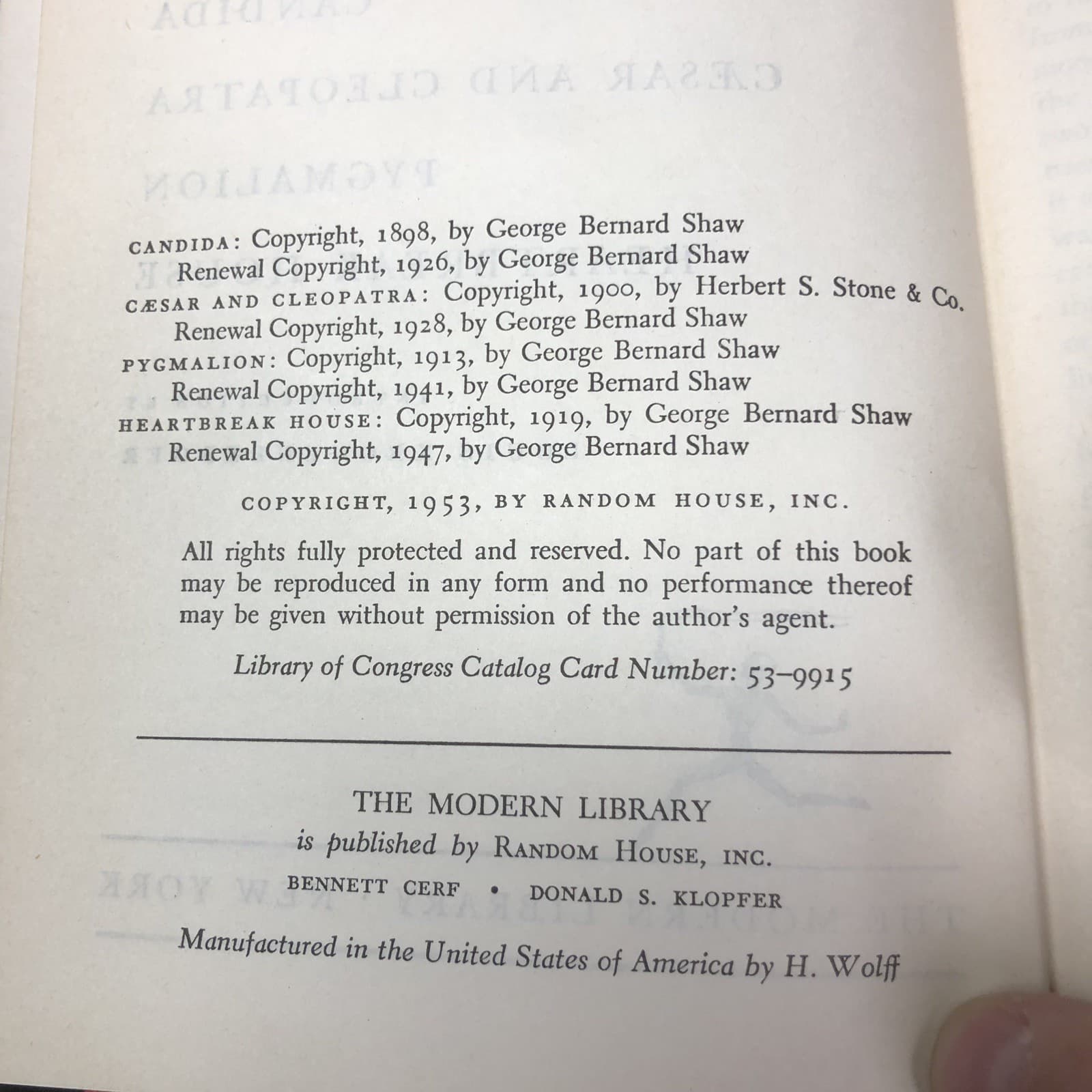 Four Plays by Bernard Shaw (Modern Library No. 19) 1953 1st Printing - Thumbnail 4