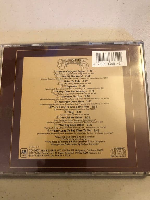 Universal Import CD Album: Carpenters - The Singles 1969-1973 (1990) - Thumbnail 2