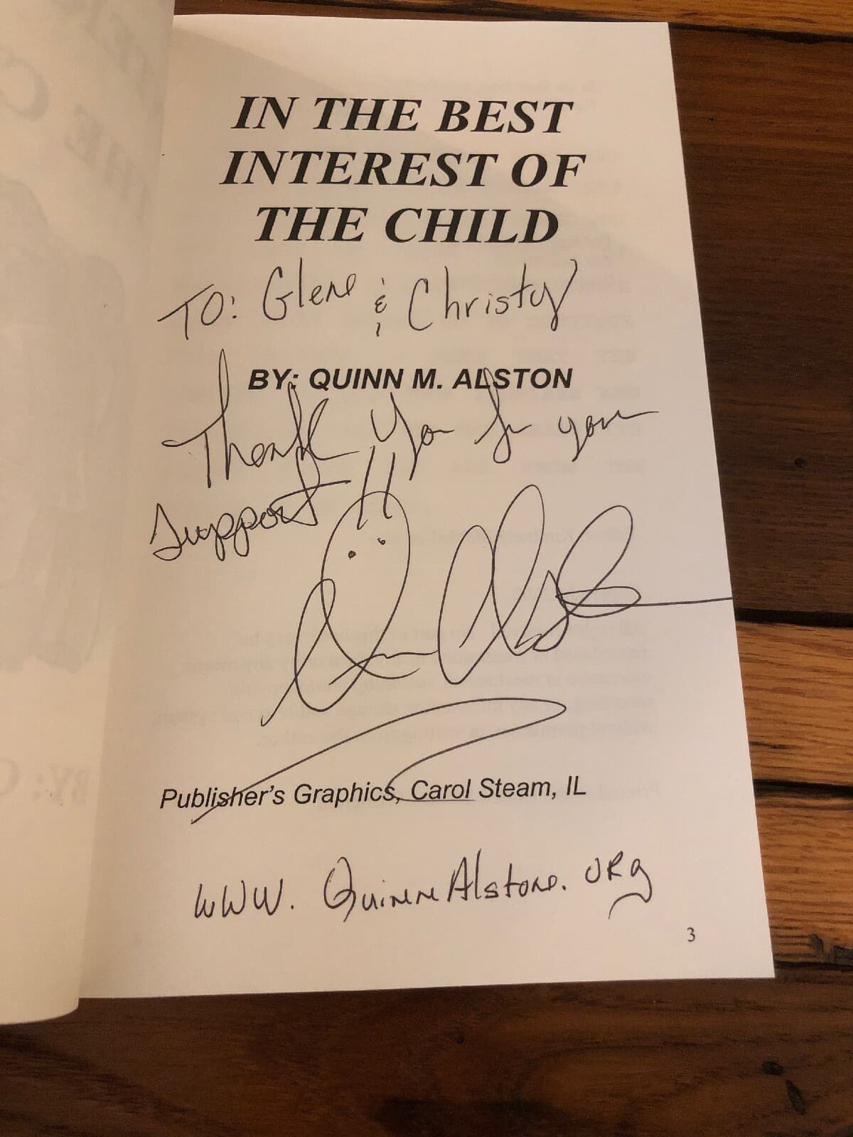 AUTOGRAPHED Quinn Alston In The Best Interest Of The Child 2002 - Image 1