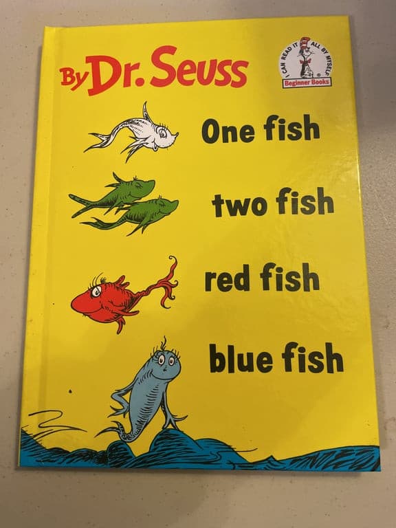 Vintage 1988 Dr. Seuss One Two Red Blue Fish Hardcover Beginner Books 9780394800 - Image 1
