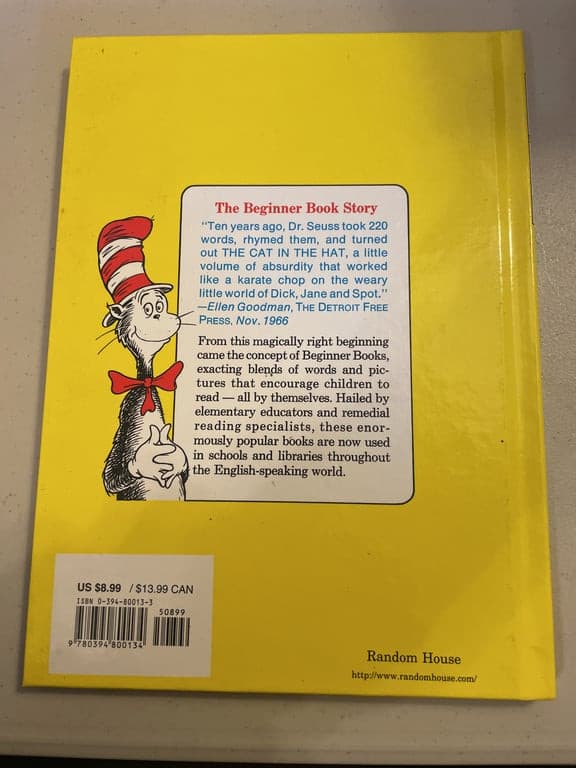 Vintage 1988 Dr. Seuss One Two Red Blue Fish Hardcover Beginner Books 9780394800 - Thumbnail 2
