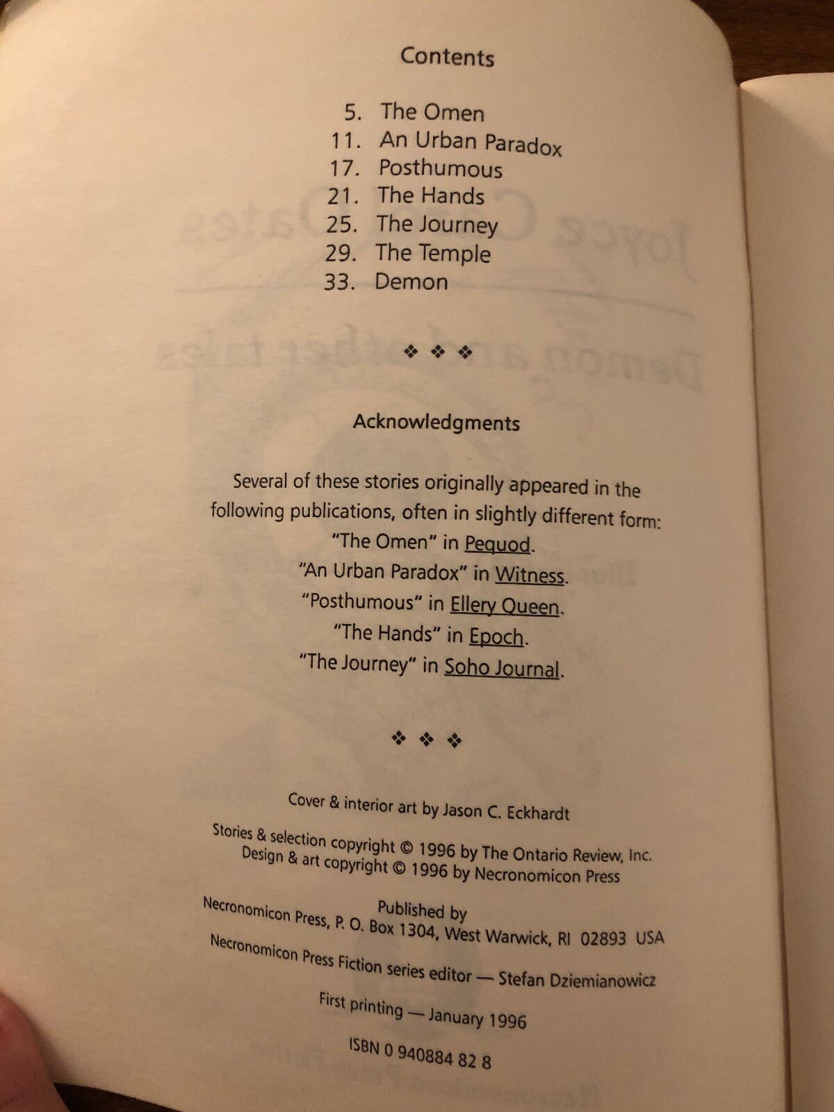 Demon Other Tales Joyce Carol Oates 1st Edition 1st Printing NECRONOMICON (epm) - Thumbnail 3