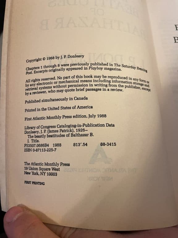 THE BEASTLY BEATITUDES OF BALTHAZAR B.: Donleavy, J. P. 1st ed softcover - Thumbnail 3