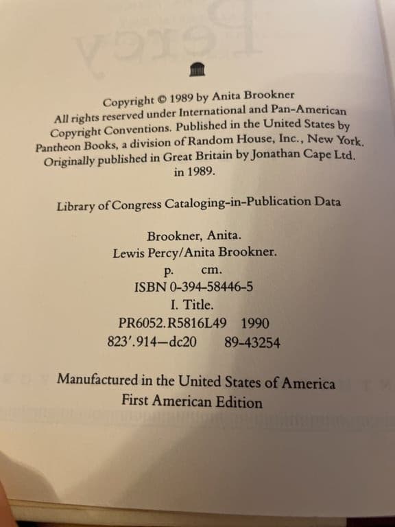 LEWIS PERCY: Brookner, Anita: 1st edition hardcover - Thumbnail 3