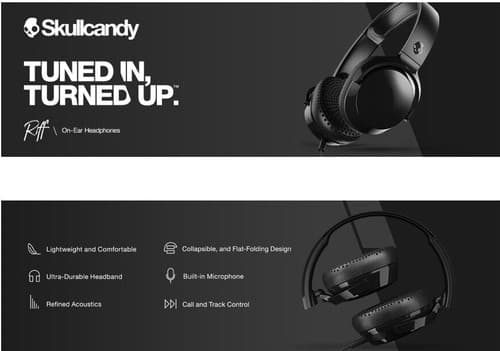 Skullcandy Riff Wired On-Ear Headphones (S5PXW-L003) - Black - NEW - Thumbnail 7