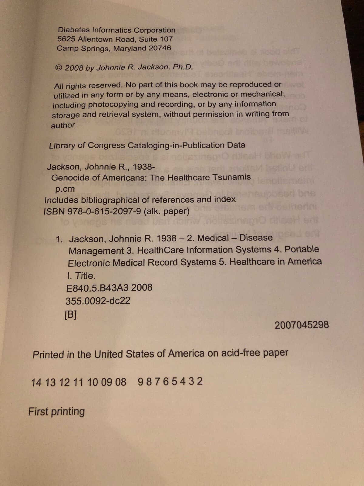 AUTOGRAPHED Genocide of Americans The Healthcare Tsunamis 2008 Hardcover JACKSON - Thumbnail 3