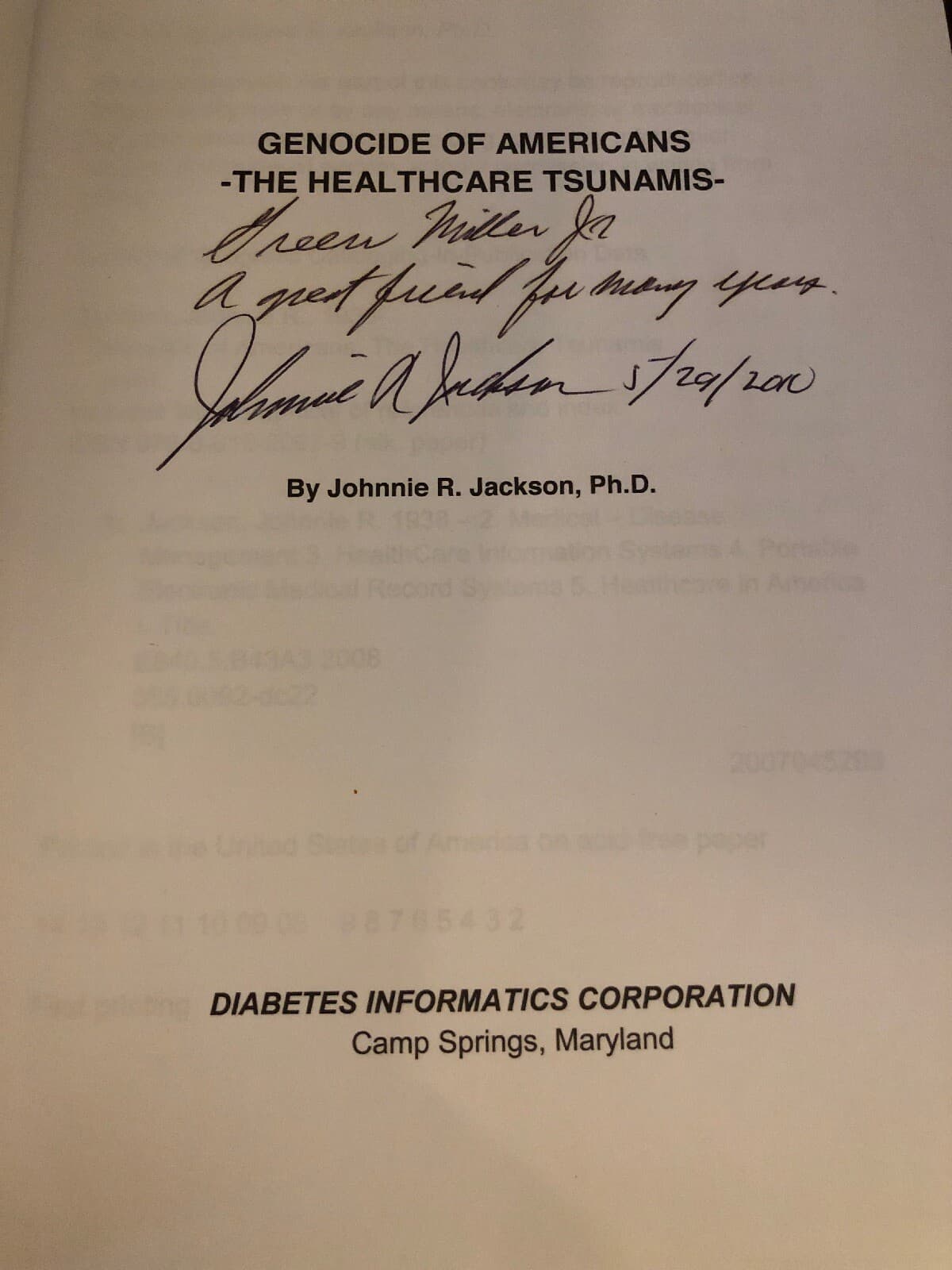AUTOGRAPHED Genocide of Americans The Healthcare Tsunamis 2008 Hardcover JACKSON - Thumbnail 2
