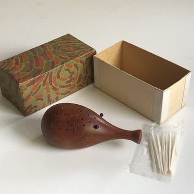 Vintage MCM Wooden Hedgehog Toothpick Holder with Original Box and Picks - Image 1