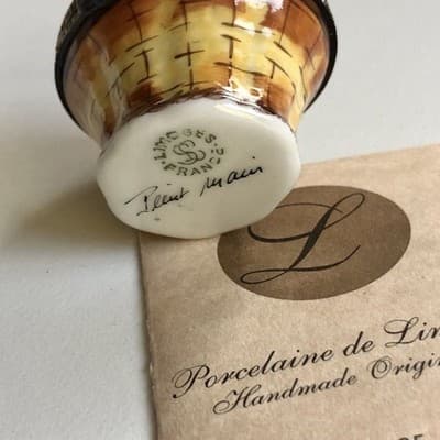 Limoges Porcelain Trinket Box Fruit Pear Cherries Gilded Basket - Thumbnail 4