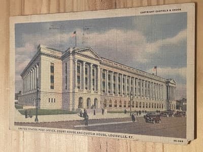 US Post Office Court House Custom House Louisville KY Postcard Postmarked vtg - Image 1