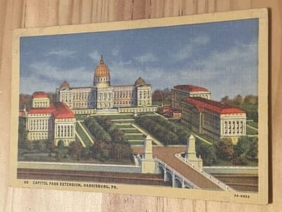 Curteich Postcard Capitol Park Extension Harrisburg PA Vintage Linen Unposted - Image 1