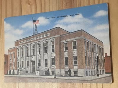 City Hall Rochester MN Postcard Posted 1960 Linen Texture Statue of Liberty 3c - Image 1