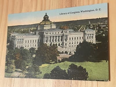 Library of Congress Washington D C Postcard Unposted Vintage Linen Colored View - Image 1