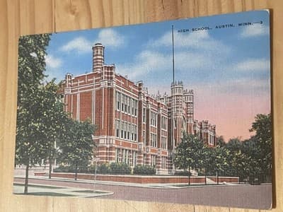 Austin Minn High School Postcard EC Kropp Co Unposted Linen 20250 Colorful - Image 1