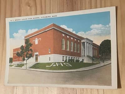 B F Brown Junior High School Fitchburg MA Illustrated Postcard Unposted Vintage - Image 1
