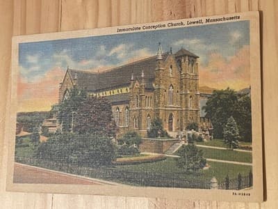 Immaculate Conception Church Lowell Massachusetts Postcard Curteich C T Vintage - Image 1