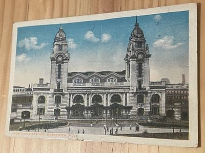 Vintage 1916 Postcard New Union Station Worcester MA Train Station Postmarked - Image 1