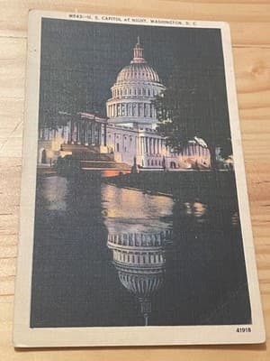 Vintage Postcard US Capitol Night Scene Washington DC Postmarked 1945 Linen - Image 1