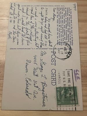 Curteich Postcard Bagley Ave Birthplace of Ford Car Dearborn Michigan 1947 - Thumbnail 2