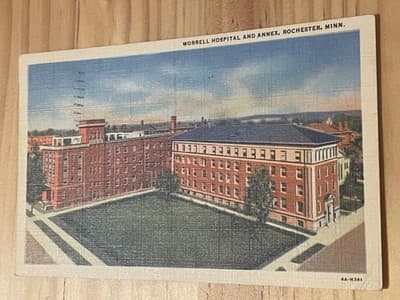 Curt Teich Linen Postcard Worrell Hospital Annex Rochester MN 1951 Postmarked - Image 1