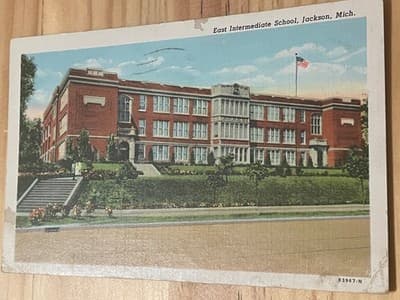 East Intermediate School Postcard Jackson MI 1949 Curteich Postmarked Vintage - Image 1