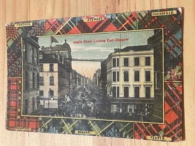 Argyle Street Looking East Glasgow Vintage Tartan Border Postcard Used - Image 1
