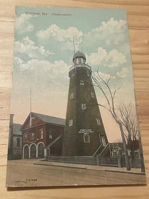 Portland Me Observatory Postcard Vintage Portland Maine Tower Post Card Unposted - Image 1
