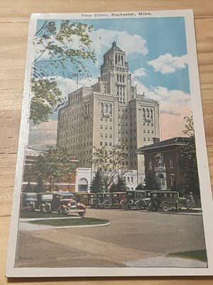 New Clinic Rochester MN Postcard Unposted Vintage Cars Co-Mo Company Blank Back - Image 1