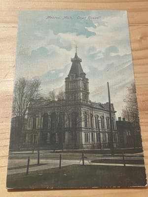 Monroe Mich Court House Postcard 1906 Postmarked F L A Mitchell Germany Stamped - Image 1
