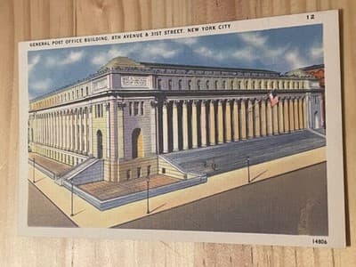 General Post Office Building New York City Linen Postcard Unposted 8th Ave 14806 - Image 1
