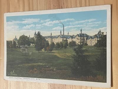 State Hospital Traverse City Michigan Postcard Orson Peck Photo Tinted Unposted - Image 1