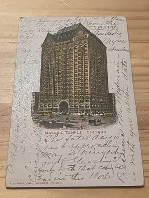 Masonic Temple Chicago Vintage Postcard E O Kropp No 267 Postmarked Written - Image 1
