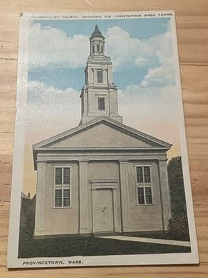 Provincetown Postcard Universalist Church Sir Christopher Wren Tower Unposted - Image 1