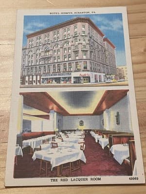 Hotel Jermyn Scranton PA Postcard Red Lacquer Room Linen Era Unposted Vintage - Image 1