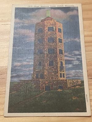 Vintage Enger Memorial Tower Duluth MN Postcard Curteich Art Colortone Unposted - Image 1