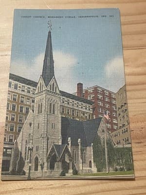Christ Church Monument Circle Indianapolis Vintage Postcard Unposted Linen Blank - Image 1