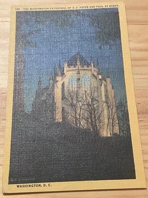 Curteich Chicago Linen Postcard Washington Cathedral S S Peter and Paul At Night - Image 1